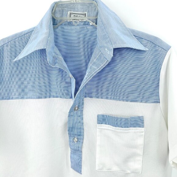 Vintage 60's Palladium Blue & White Short Sleeve Button Detail Retro Style Shirt - Picture 2 of 6